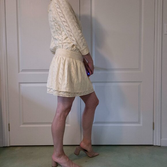 SKAIST TAYLOR | Eyelet Embroidered Boho Mini Dress | Pale Yellow | Size 8 - Picture 4 of 16